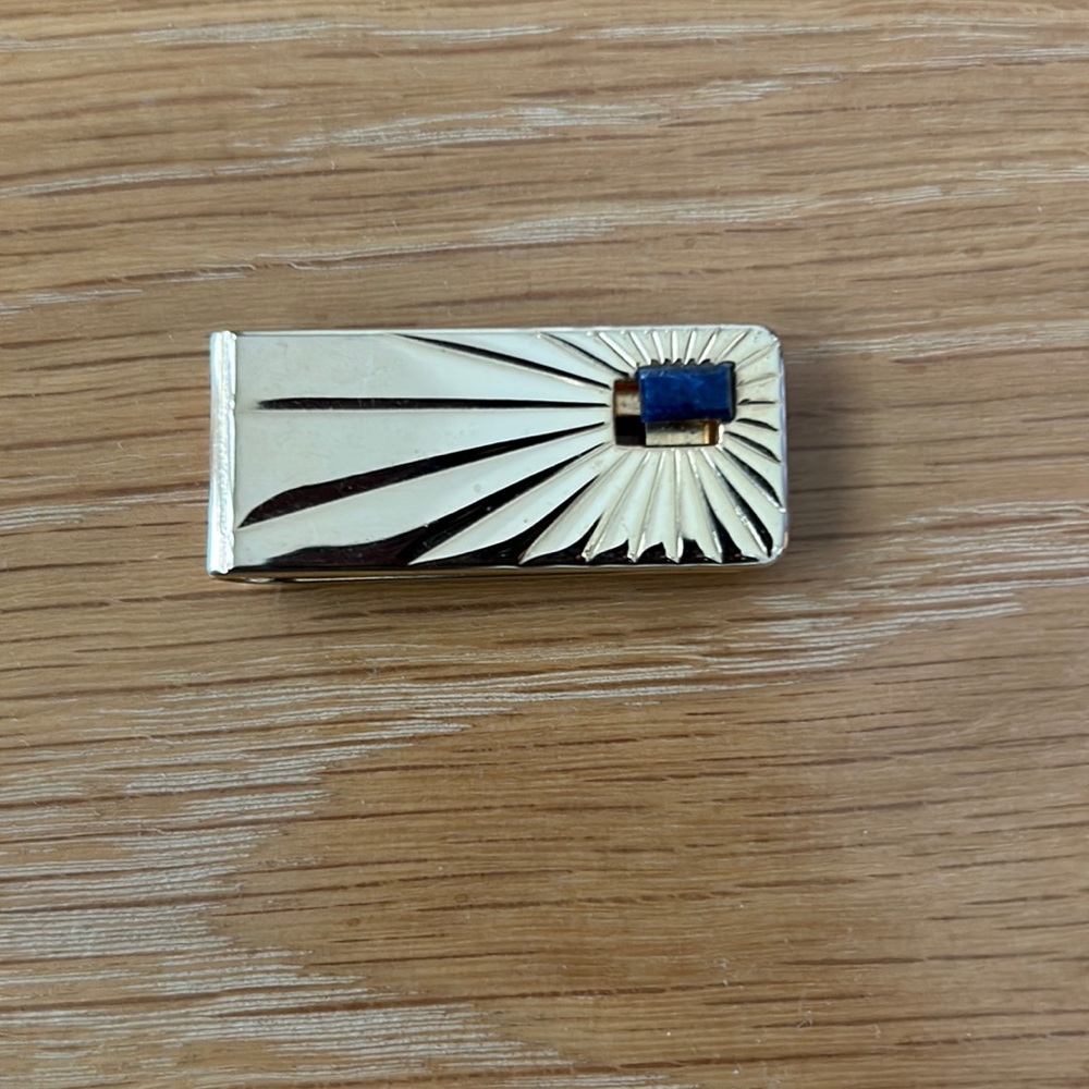 Pierre Cardin money clip gold tone with blue stone